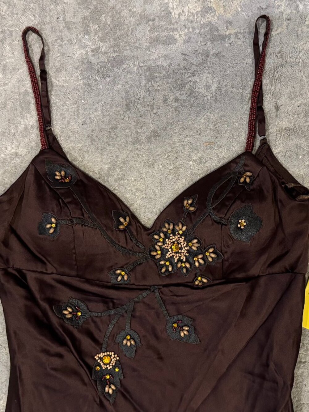Sue Wong Dress Y2K Sexy Beaded 46 Flapper Coffee Brown Chocolate Midi SILK New - Picture 5 of 16